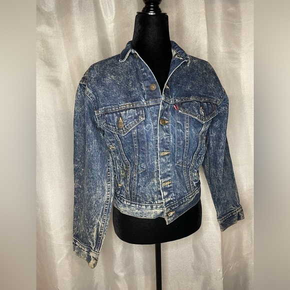 Vintage Women’s 80's Levi's Acid Wash Denim Trucker Jacket,  4 Pockets- Size L   - Picture 1 of 9